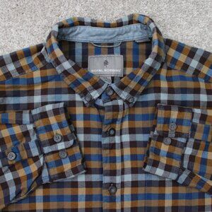 Royal Robbins Shirt Mens XL Blue/Orange Plaid Standard Fit Organic Cotton L/S